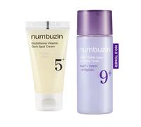 numbuzin - No.5+ Glutathione Vitamin Dark Spot Cream - 15ml & No.9 NAD+ PDRN Glow Boosting Toner - 30ml (1ea) Set