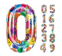 Número 0 Globos,40 Pulgadas Jumbo Colorido Foil Mylar Número Globos para 10 20 30 40 50 60 70 80 90 100 Números Globo Decoraciones de Cumpleaños Aniversario Evento