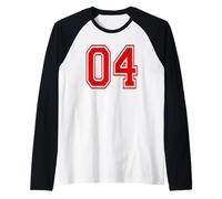 Número 04 Red Sports Team Style Camiseta Manga Raglan