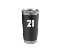 Número 21 - Camiseta minimalista de cumpleaños del equipo deportivo numerada Vaso térmico de acero inoxidable de doble pared