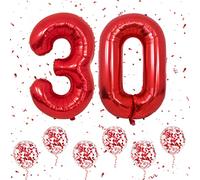 Número 30 Globos Rojo, 40 Pulgadas Papel Aluminio Grande Número 3 y 0 Globos Con 6 Globos Helio Confeti Rojo, Globo 3er 30 Cumpleaños Para Hombres Mujeres Fiesta Románticas Aniversario