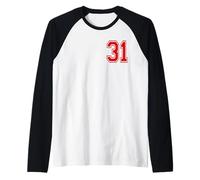 Número 31 Red Sports Team Style Camiseta Manga Raglan