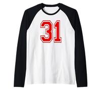 Número 31 Red Sports Team Style Camiseta Manga Raglan