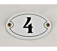 Número 4 para casa, esmaltado, ovalado, color blanco y negro, hecho a mano