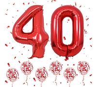 Número 40 Globos Rojo, 40 Pulgadas Papel Aluminio Grande Número 4 y 0 Globos Con 6 Globos Helio Confeti Rojo, 4º 40º Cumpleaños Globo Para Hombres Mujeres Fiesta Románticas Aniversario