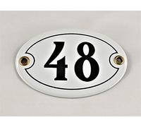 Número 48 ovalado para casa, color blanco y negro, hecho a mano