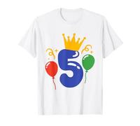 Número 5 con corona y globos - Celebración de cumpleaños Camiseta