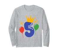 Número 5 con corona y globos - Celebración de cumpleaños Manga Larga