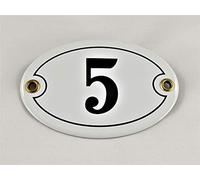 Número 5 para casa, esmaltado, ovalado, color blanco y negro