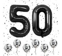 Número 50 Globos Negro, 40 Pulgadas Papel Aluminio Grande Número 4 y 0 Globos Con 6 Globos Helio Confeti Negro, Globo Cumpleaños Número 50 Para Hombres Mujeres Fiesta Románticas Aniversario