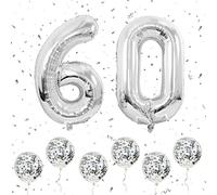 Número 60 Globos Plata, 40 Pulgadas Papel Aluminio Grande Número 6 y 0 Globos Con 6 Globos Helio Confeti Plata, 6º 60º Cumpleaños Globo Para Hombres Mujeres Fiesta Románticas Aniversario