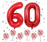 Número 60 Globos Rojo, 40 Pulgadas Papel Aluminio Grande Número 6 y 0 Globos Con 6 Globos Helio Confeti Rojo, 6º 60º Cumpleaños Globo Para Hombres Mujeres Fiesta Románticas Aniversario