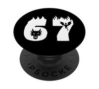 Número 67 Dragón de Fuego Estilo Fantasía Diseño Gráfico PopSockets PopGrip Adhesivo