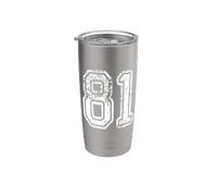 Número 81 Grungy White Sports Team Style Vaso térmico de acero inoxidable de doble pared