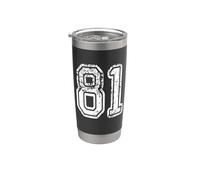 Número 81 Grungy White Sports Team Style Vaso térmico de acero inoxidable de doble pared