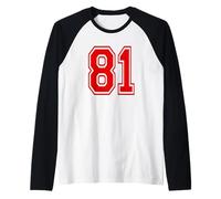 Número 81 Red Sports Team Style Camiseta Manga Raglan