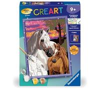 Número artístico Ravensburger, CreArt Kids, 18 x 24 cm, diseño de Caballos al Atardecer, Kit para Pintar números con Efecto Purpurina, a Partir de 9 años, 25809
