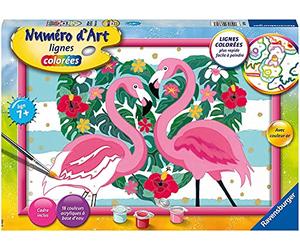 Numero dart - grand format - Flamingos amoureux - Ravensburger - Kit complet de Peinture au numero - Des 9 ans