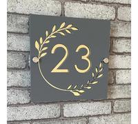 Número de casa de acrílico 3D personalizado moderno para residencia familiar, hotel, al aire libre, letra digital, número de casa (gris + dorado, 25 x 25 cm)
