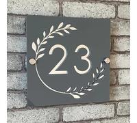 Número de casa de acrílico 3D personalizado moderno para residencia familiar, hotel, al aire libre, letra digital, número de casa (gris + plateado, 25 x 25 cm)