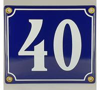 Número de casa esmaltado, número 40, color azul y blanco