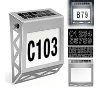 Número de casa iluminado solar, 8 ledes, número de casa solar con interruptor crepuscular, 3 colores claros, número de casa solar de acero inoxidable con números 0 - 9 y letras A-Z IPX5 exterior