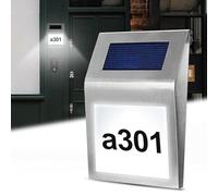 Número de casa iluminado solar, matrícula de casa, IP65 impermeable, número de casa de acero inoxidable, número de casa, número de casa solar con letras a-h, números 0-9