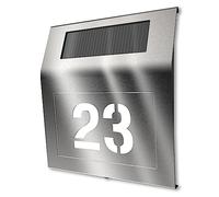 Número de casa solar de acero inoxidable de Graviers Design - iluminación con sensor crepuscular - letrero de iluminado por energía solar personalizable 18x20 cm - Fabricado en Alemania