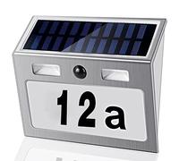 Número de casa solar iluminado con detector de movimiento exterior, de acero inoxidable, número de casa solar con interruptor crepuscular, resistente al agua, 7 ledes con números y letras, tipo B