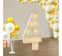 Número de lámpara LED con números iluminados 0 1 2 3 4 5 6 7 8 9 - Luces blancas cálidas, 10 LED, decoración de bodas para cumpleaños, fiestas, bodas, vacaciones, casa y bar, grande, 100 cm (4)