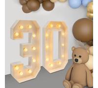 Número de lámpara LED con números iluminados, 30 cumpleaños, decoración de fiestas, luces blancas cálidas, luz para 30 años, cumpleaños hombre, decoración de mesa de 30 aniversarios