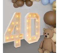 Número de lámpara LED con números iluminados, 40 cumpleaños, decoración para fiestas, luces blancas cálidas, luz para 40 años, cumpleaños hombre, decoración de mesa de 40 aniversarios