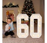 Número de lámpara LED con números iluminados, números 0, 1, 2, 3, 4, 5, 6, 7, 8, 9, número grande con bombillas, 100 cm, luces blancas cálidas, luces decorativas LED para cumpleaños, fiestas