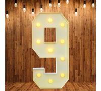 Número de lámpara LED con números iluminados, números 0, 1, 2, 3, 4, 5, 6, 7, 8, 9, número grande con bombillas, 100 cm, luces blancas cálidas, luces decorativas LED para cumpleaños, fiestas