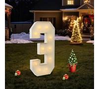 Número de lámpara LED con números iluminados, números 0, 1, 2, 3, 4, 5, 6, 7, 8, 9, número grande con bombillas, 100 cm, luces blancas cálidas, luces decorativas LED para cumpleaños, fiestas