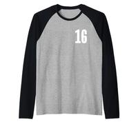 Número dieciséis #16 Uniforme de Equipo Deportivo Cumpleaños 16 Camiseta Manga Raglan