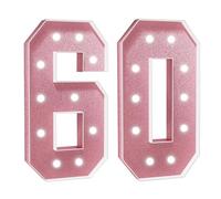 Número Iluminado For Cumpleaños,Números Decorativos Iluminados Con LED,Con Pistola Pegamento Caliente Y Soporte For Decoración Cumpleaños,Festivales,Bodas(Pink Number 60,4FT)
