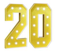 Número Iluminado For Cumpleaños,Números Decorativos Iluminados Con LED,Con Pistola Pegamento Caliente Y Soporte For Decoración Cumpleaños,Festivales,Bodas(Gold Number 20,2FT)
