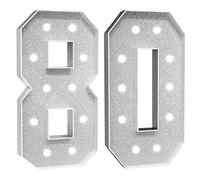 Número Iluminado For Cumpleaños,Números Decorativos Iluminados Con LED,Con Pistola Pegamento Caliente Y Soporte For Decoración Cumpleaños,Festivales,Bodas(White Number 80,2FT)