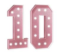 Número Iluminado For Cumpleaños,Números Decorativos Iluminados Con LED,Con Pistola Pegamento Caliente Y Soporte For Decoración Cumpleaños,Festivales,Bodas(Pink Number 10,3FT)