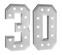 Número Iluminado For Cumpleaños,Números Decorativos Iluminados Con LED,Con Pistola Pegamento Caliente Y Soporte For Decoración Cumpleaños,Festivales,Bodas(White Number 30,4FT)
