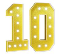 Número Iluminado For Cumpleaños,Números Decorativos Iluminados Con LED,Con Pistola Pegamento Caliente Y Soporte For Decoración Cumpleaños,Festivales,Bodas(Gold Number 10,2FT)