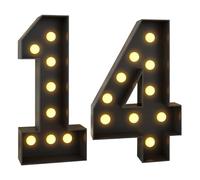 Número Iluminado For Cumpleaños,Números Decorativos Iluminados Con LED,Con Pistola Pegamento Caliente Y Soporte For Decoración Cumpleaños,Festivales,Bodas(Black warm light Number 14,3FT)