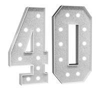 Número Iluminado For Cumpleaños,Números Decorativos Iluminados Con LED,Con Pistola Pegamento Caliente Y Soporte For Decoración Cumpleaños,Festivales,Bodas(White Number 40,2FT)