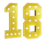 Número Iluminado For Cumpleaños,Números Decorativos Iluminados Con LED,Con Pistola Pegamento Caliente Y Soporte For Decoración Cumpleaños,Festivales,Bodas(Gold Number 18,2FT)