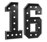 Número Iluminado For Cumpleaños,Números Decorativos Iluminados Con LED,Con Pistola Pegamento Caliente Y Soporte For Decoración Cumpleaños,Festivales,Bodas(Black Number 16,3FT)