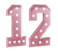 Número Iluminado For Cumpleaños,Números Decorativos Iluminados Con LED,Con Pistola Pegamento Caliente Y Soporte For Decoración Cumpleaños,Festivales,Bodas(Pink Number 12,2FT)