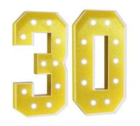 Número Iluminado For Cumpleaños,Números Decorativos Iluminados Con LED,Con Pistola Pegamento Caliente Y Soporte For Decoración Cumpleaños,Festivales,Bodas(Gold Number 30,4FT)