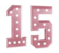 Número Iluminado For Cumpleaños,Números Decorativos Iluminados Con LED,Con Pistola Pegamento Caliente Y Soporte For Decoración Cumpleaños,Festivales,Bodas(Pink Number 15,3FT)