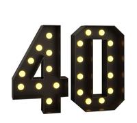Número Iluminado For Cumpleaños,Números Decorativos Iluminados Con LED,Con Pistola Pegamento Caliente Y Soporte For Decoración Cumpleaños,Festivales,Bodas(Black warm light Number 40,4FT)